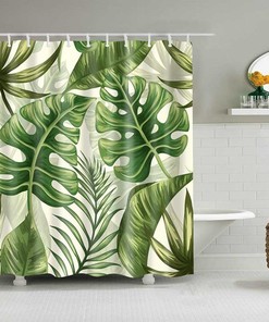 Tropical Palm Leaves Best Shower Curtain | Monstera Green Rain Forest Plant Botanical Bathroom Curtain