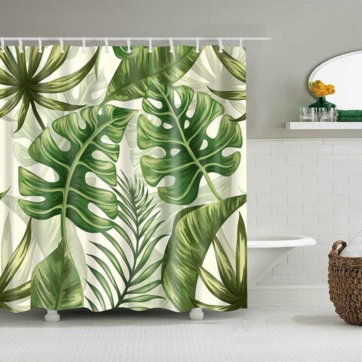 Tropical Palm Leaves Best Shower Curtain | Monstera Green Rain Forest Plant Botanical Bathroom Curtain