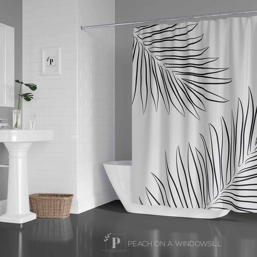 Tropical Palm Leaves Shower Curtain | Minimalist Scandinavian Style | Unique Shower Curtains