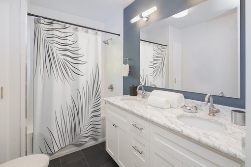 Tropical Palm Leaves Shower Curtain | Minimalist Scandinavian Style | Unique Shower Curtains - Image 2