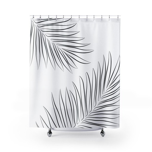 Tropical Palm Leaves Shower Curtain | Minimalist Scandinavian Style | Unique Shower Curtains - Image 3