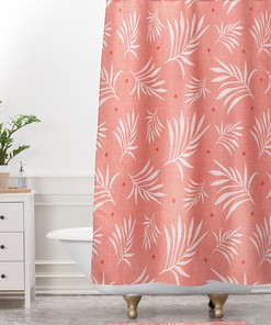 Tropical Print Shower Curtain with Living Coral Decor for Surfing Beach House Bathroom