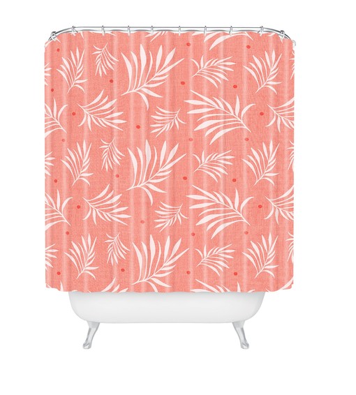 Tropical Print Shower Curtain with Living Coral Decor for Surfing Beach House Bathroom - Image 2
