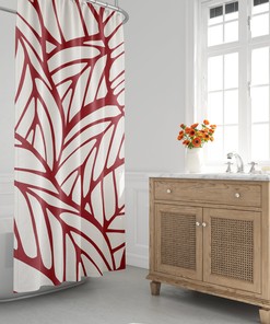 Tropical Red Shower Curtain - Minimalist Abstract Design for Bathroom Decor with Leaf and Botanical