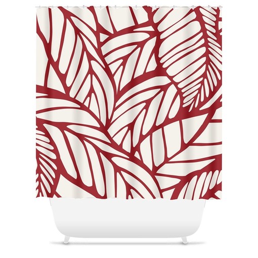 Tropical Red Shower Curtain - Minimalist Abstract Design for Bathroom Decor with Leaf and Botanical - Image 3