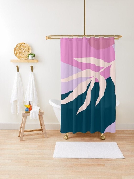 Tropical Shower Curtain - Vibrant Boho Bathroom Decor with Abstract Art and Eco-Friendly Material