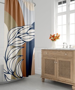 Tropical Shower Curtain with Leaf Botanical Design, Mid-Century Minimalist Style, Stylish Bath