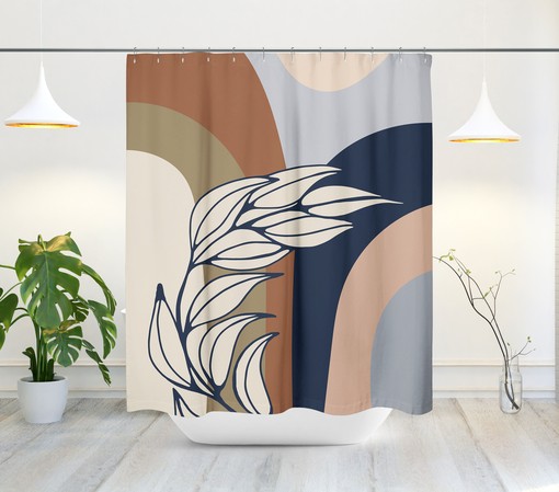 Tropical Shower Curtain with Leaf Botanical Design, Mid-Century Minimalist Style, Stylish Bath - Image 2