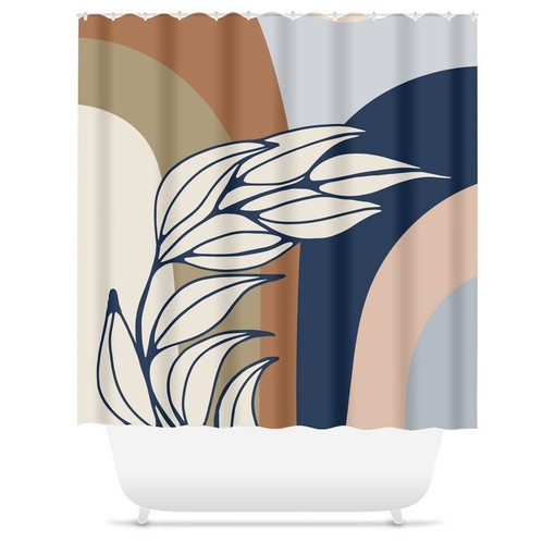 Tropical Shower Curtain with Leaf Botanical Design, Mid-Century Minimalist Style, Stylish Bath - Image 3