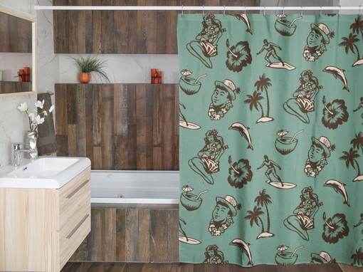 Tropical Vintage Hawaiian Shower Curtain, Tiki Bathroom Accessory with Island Vibes