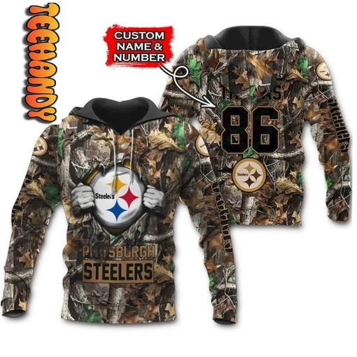 True Fans Hunting Camo - Pittsburgh Steelers 3D All Over Print Hoodie with Bold Design