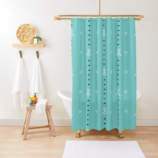 Turquoise Boho Shower Curtain - Colorful Bathroom Decor with Eco-Friendly Material
