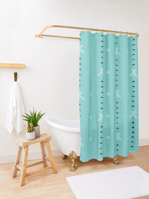 Turquoise Boho Shower Curtain - Colorful Bathroom Decor with Eco-Friendly Material - Image 3