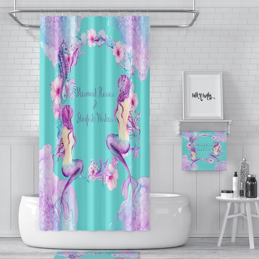 Turquoise and Pink Mermaid Shower Curtain for a Colorful Bathroom | unique shower curtains - Image 2