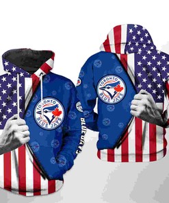 USA Flag 3D Hoodie with Zipper of Toronto Blue Jays - Perfect for Independence Day