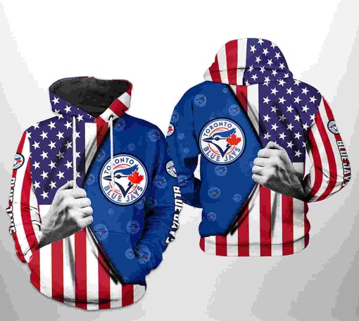 USA Flag 3D Hoodie with Zipper of Toronto Blue Jays - Perfect for Independence Day