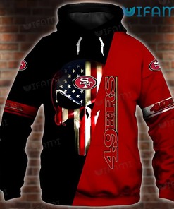 USA Flag Punisher Skull All Over Print Hoodie for San Francisco 49ers Fans