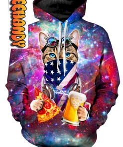 USA Rave Cat All Over Print 3D Hoodie