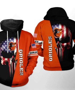 USA-themed Baltimore Orioles MLB US Flag Skull 3D Hoodie