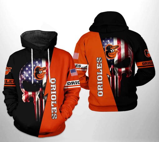 USA-themed Baltimore Orioles MLB US Flag Skull 3D Hoodie