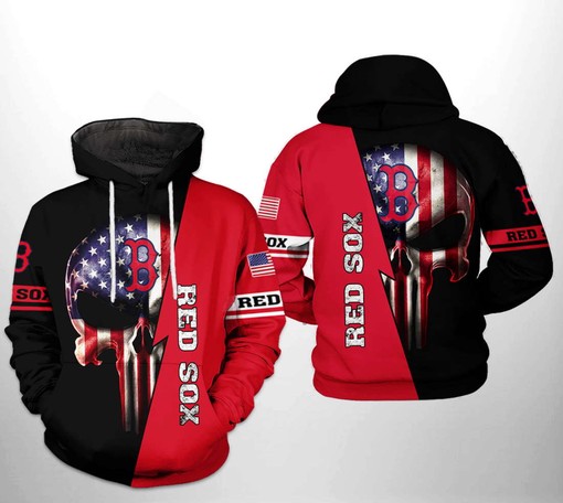 USA-themed Boston Red Sox MLB US Flag Skull 3D Hoodie