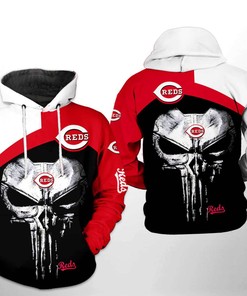 USA-themed Cincinnati Reds MLB Skull Hoodie with 3D All-Over Print