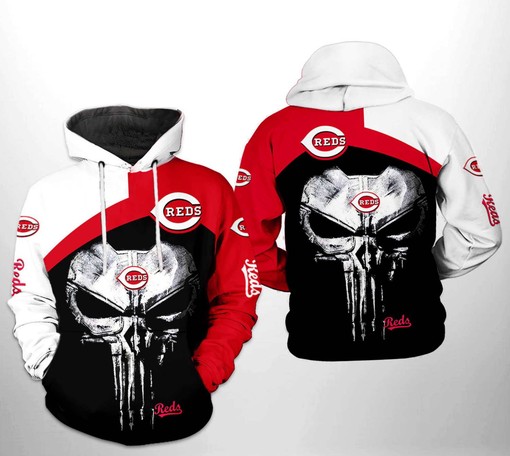 USA-themed Cincinnati Reds MLB Skull Hoodie with 3D All-Over Print