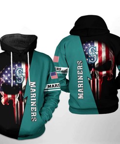 USA-themed Seattle Mariners MLB Skull Hoodie in All-Over Print