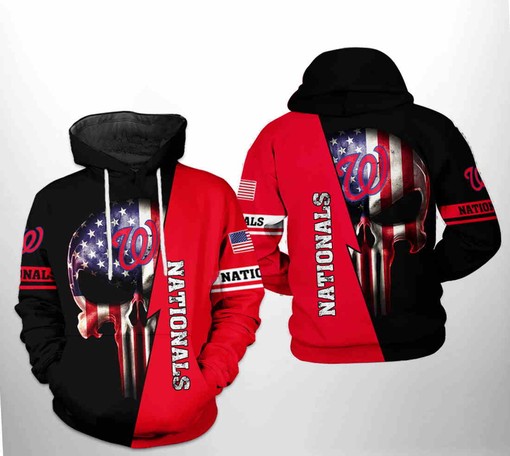 USA-themed Washington Nationals MLB US Flag Skull 3D Hoodie