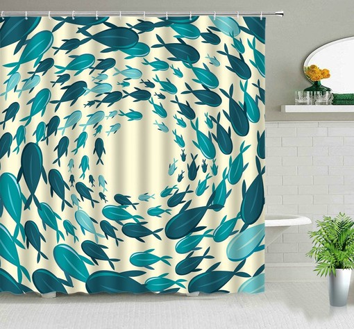 Underwater World Sea Creature Shower Curtain | Blue Shark Bathroom Decor | Ocean Theme