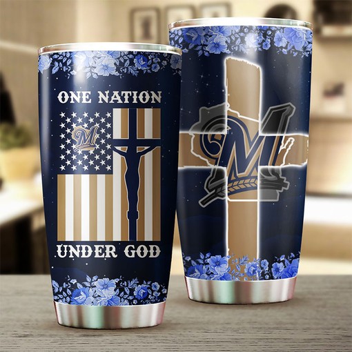 Unforgettable Milwaukee Brewers MLB Tumbler with Patriotic One Nation Under God Design and Iconic MLB Logo - Image 2