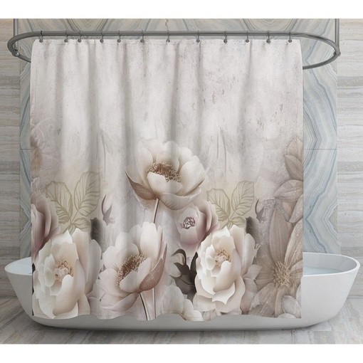 Unique 3D Floral Shower Curtain with Greige Color for Your Bathroom