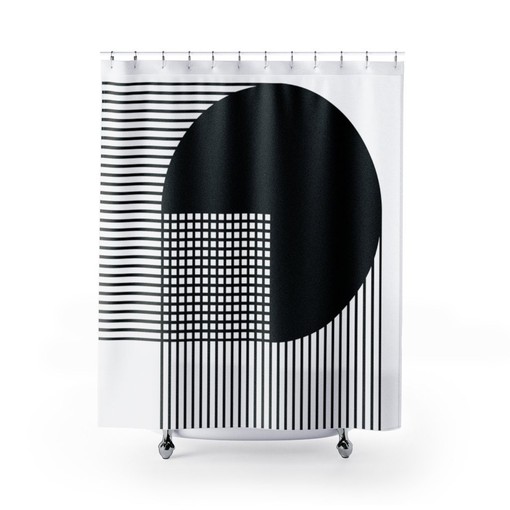 Unique Black and White Striped Shower Curtain: Perfect for Your Retro Bath - Image 2