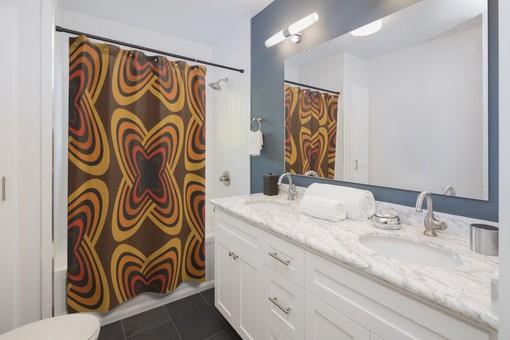 Unique Boho Groovy Shower Curtain, Hippie Inspired Retro Bathroom Decor with a Unique Twist - Image 3
