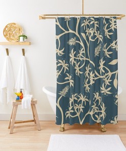 Unique Botanic Blue Boho Shower Curtain - Eco-Friendly and Artistic Bathroom Decor