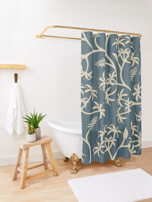 Unique Botanic Blue Boho Shower Curtain - Eco-Friendly and Artistic Bathroom Decor - Image 2