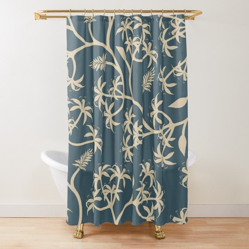 Unique Botanic Blue Boho Shower Curtain - Eco-Friendly and Artistic Bathroom Decor - Image 4