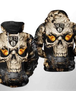 Unique Brooklyn Nets NBA Skull All-Over Print Hoodie