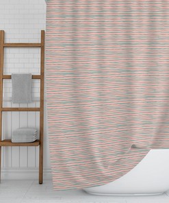 Unique Coastal Beach House Decor Colorful Shower Curtain with Coral Peach Pink Pineapples and Stripes