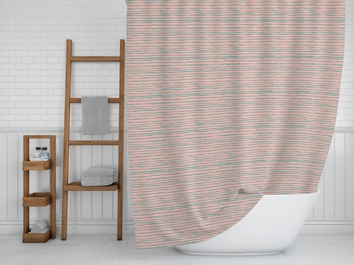 Unique Coastal Beach House Decor Colorful Shower Curtain with Coral Peach Pink Pineapples and Stripes