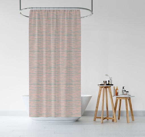 Unique Coastal Beach House Decor Colorful Shower Curtain with Coral Peach Pink Pineapples and Stripes - Image 3