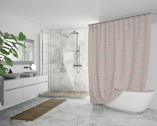 Unique Coastal Beach House Decor Colorful Shower Curtain with Coral Peach Pink Pineapples and Stripes - Image 4