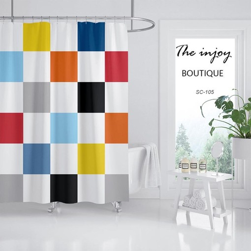Unique Colorful Mosaic Shower Curtain - Modern Art in Your Bathroom Decor - Image 2