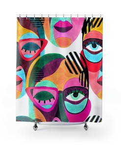 Unique Cubism Art Shower Curtain for Eclectic Vintage Bathroom Decor and Housewarming Gift
