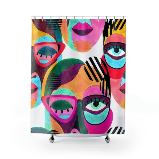 Unique Cubism Art Shower Curtain for Eclectic Vintage Bathroom Decor and Housewarming Gift