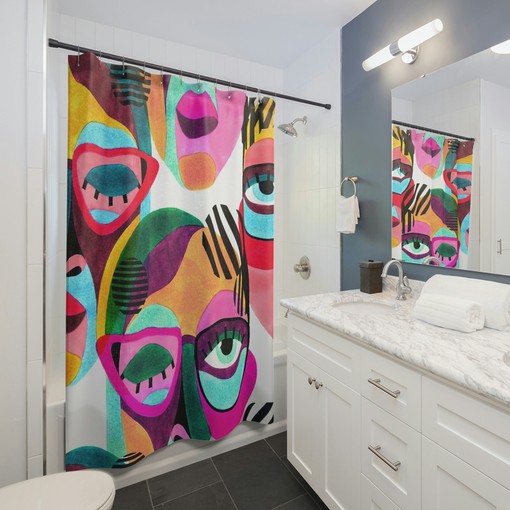 Unique Cubism Art Shower Curtain for Eclectic Vintage Bathroom Decor and Housewarming Gift - Image 2