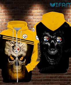Unique Death Skull All Over Print Zip Up Hoodie for Pittsburgh Steelers Fans