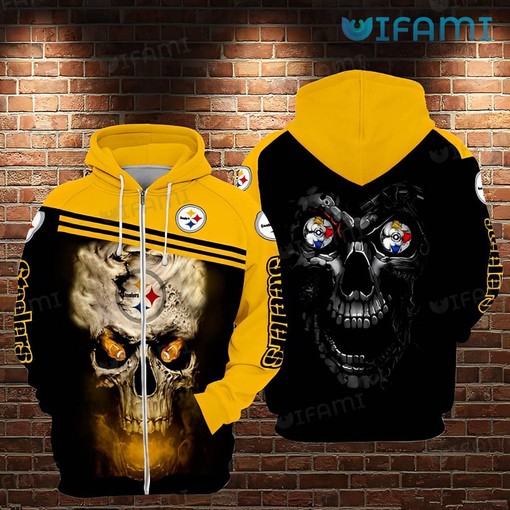 Unique Death Skull All Over Print Zip Up Hoodie for Pittsburgh Steelers Fans