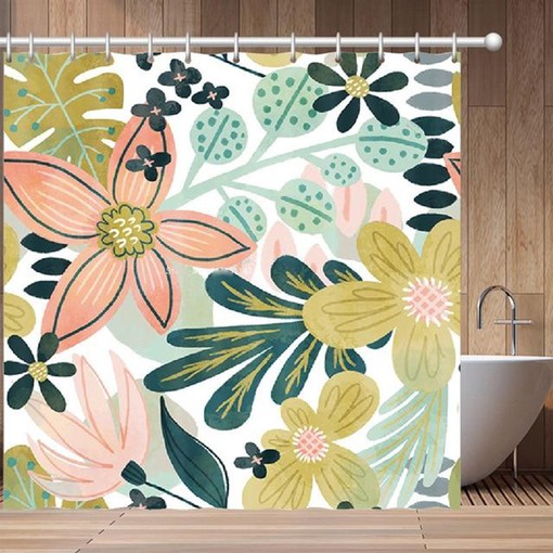 Unique Design Tessuto Tenda da Bagno Yellow and Pink Floral Boho Shower Curtain
