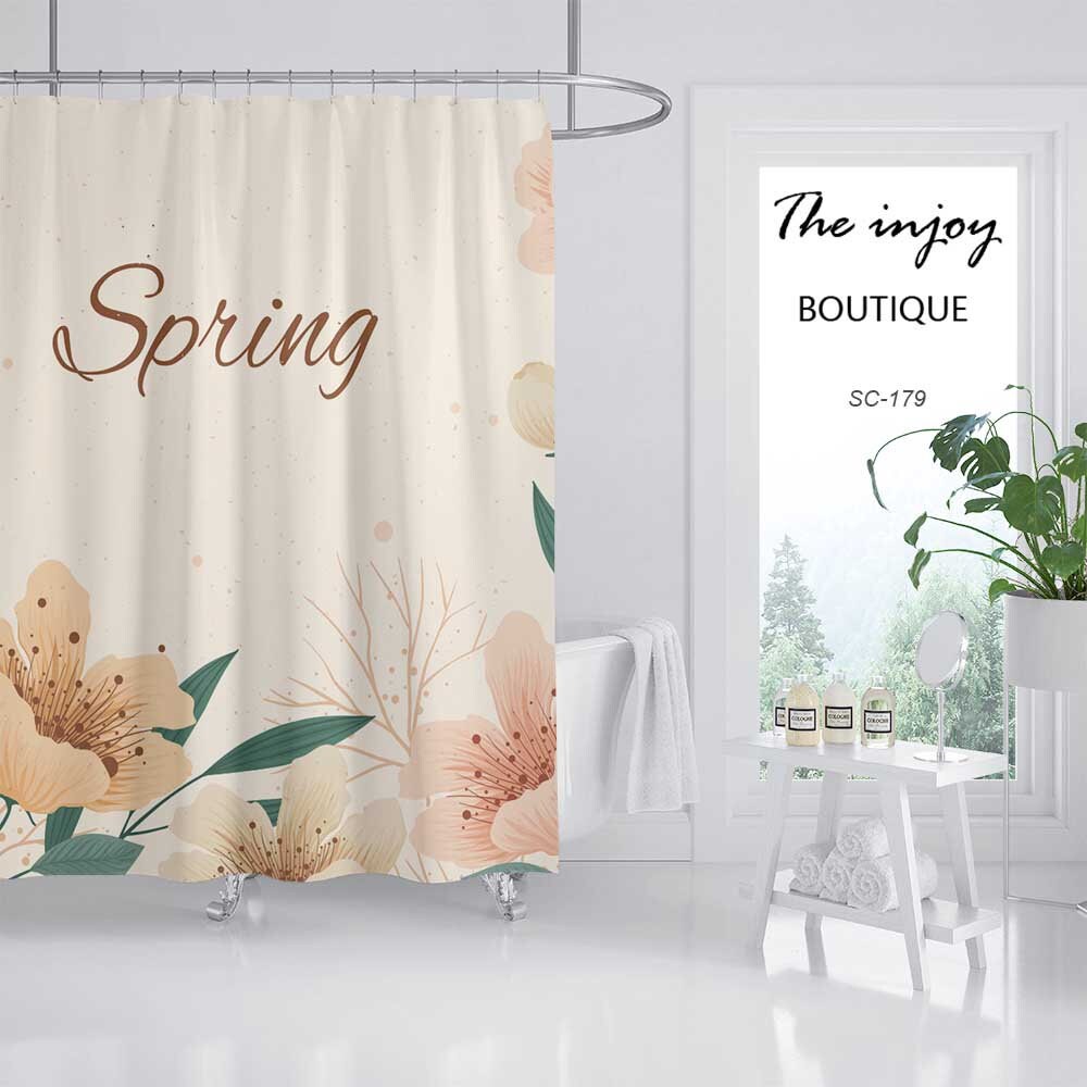 Unique Design Vintage Spring Flowers Shower Curtain with Pink Flora Plant Bathroom Decor - Rustic and Charming Bathroom - Image 2